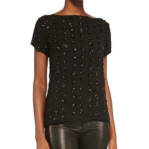 Milly Womens Black Short Sleeve Sequined Dot Tee Scoop Back Blouse size 10